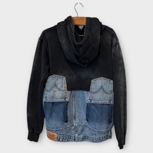 NWT Free People x Tricia Fix Zuma Denim Mix Hooded Sweatshirt Size Small - Picture 4 of 16